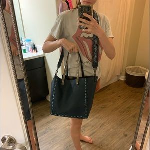 Large studded vegan leather tote